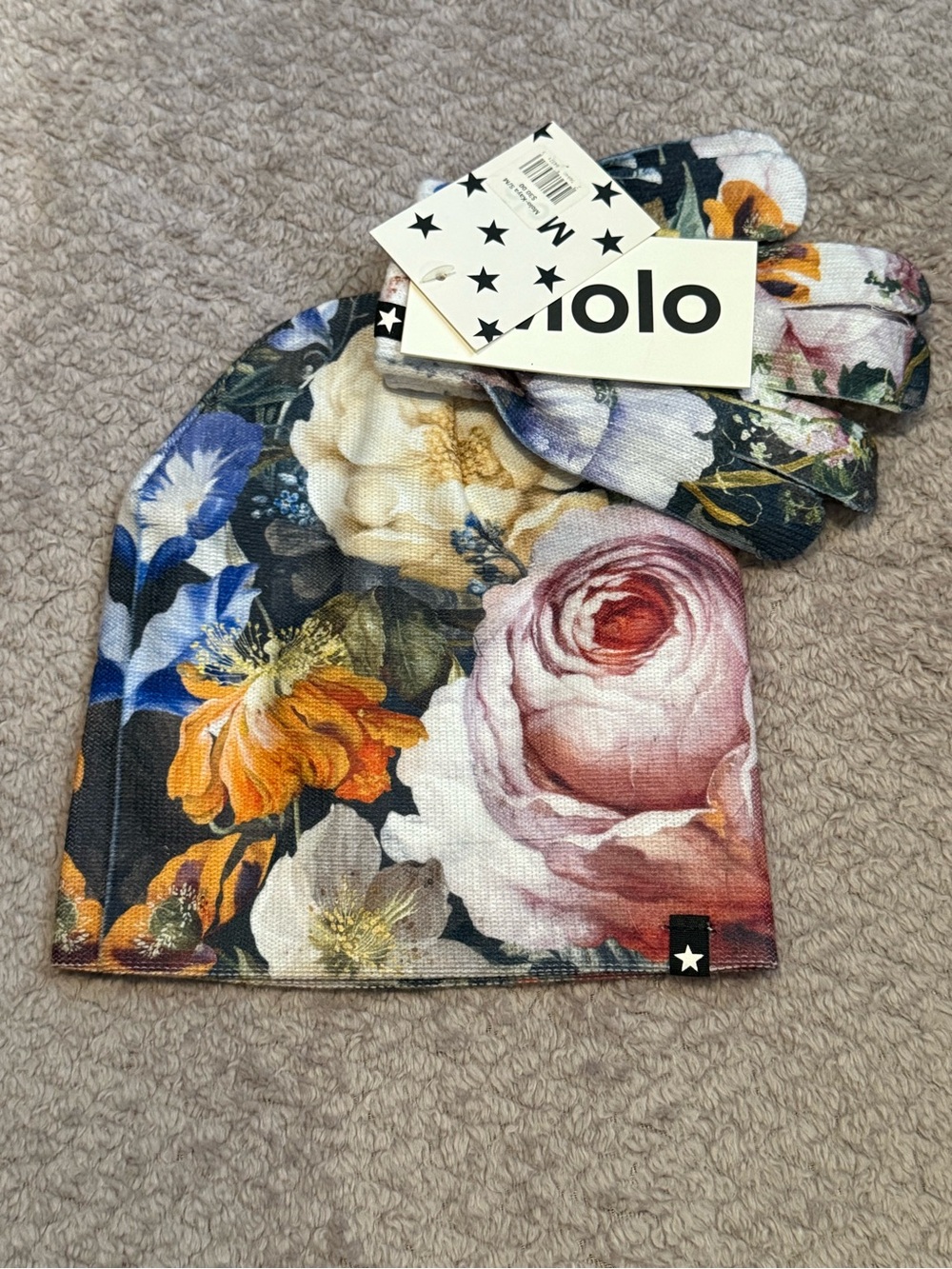 MOLO Floral Knit Beanie & Matching Glove Set NWT 🌸✨